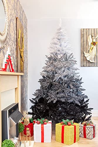 SHATCHI Snowy Mountain Tips with 4 Shades of Black and White Artificial Christmas Tree Holiday Home Xmas Festive Decorations, PVC, 7FT