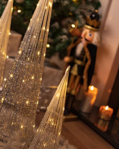 Marco Paul Interiors Traditional Sliver Light Up Christmas Tree Set Decorations with 90 LEDs - Battery Operated In-lit Standing Christmas Ornaments Festive Trees for Indoor Xmas Home Decor (Set of 3)