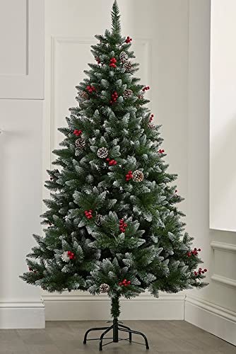 6ft Snow-Flocked Evergreen Christmas Tree with Red Berries