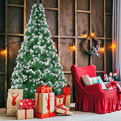 LOKIPA Artificial Christmas Tree,6ft Snow Flocked Christmas Tree with 900 Snow Effect Tips and Christmas Tree Metal Stand