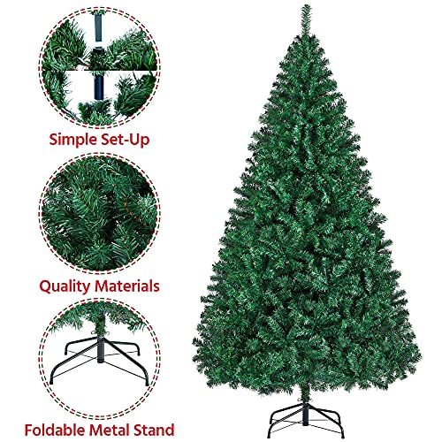 Yaheetech 7ft Artificial Christmas Tree Hinged Spruce Xmas Pine Tree with Foldable Stand Holiday Decorations Indoor/Outdoor