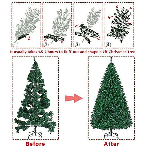 Yaheetech 7ft Artificial Christmas Tree Hinged Spruce Xmas Pine Tree with Foldable Stand Holiday Decorations Indoor/Outdoor