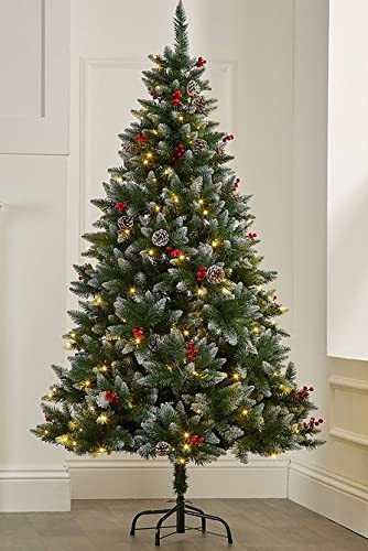 6ft Snow-Flocked Evergreen Christmas Tree with Red Berries
