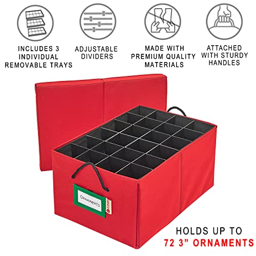 Christmas Ornament Storage Box with Dividers - 72 Ornaments
