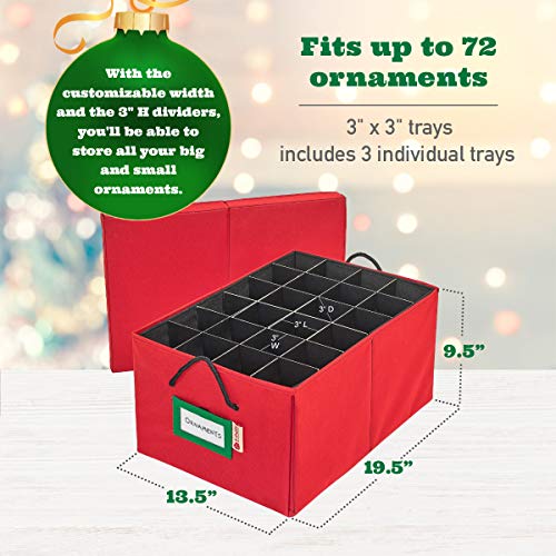 Christmas Ornament Storage Box with Dividers - 72 Ornaments