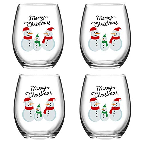 Set of 4 Snowman Wine Glasses for Christmas