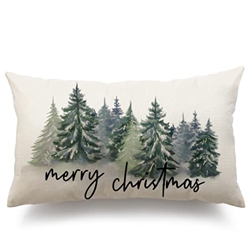 Watercolor Christmas Tree Pillow Cover - Rustic Style