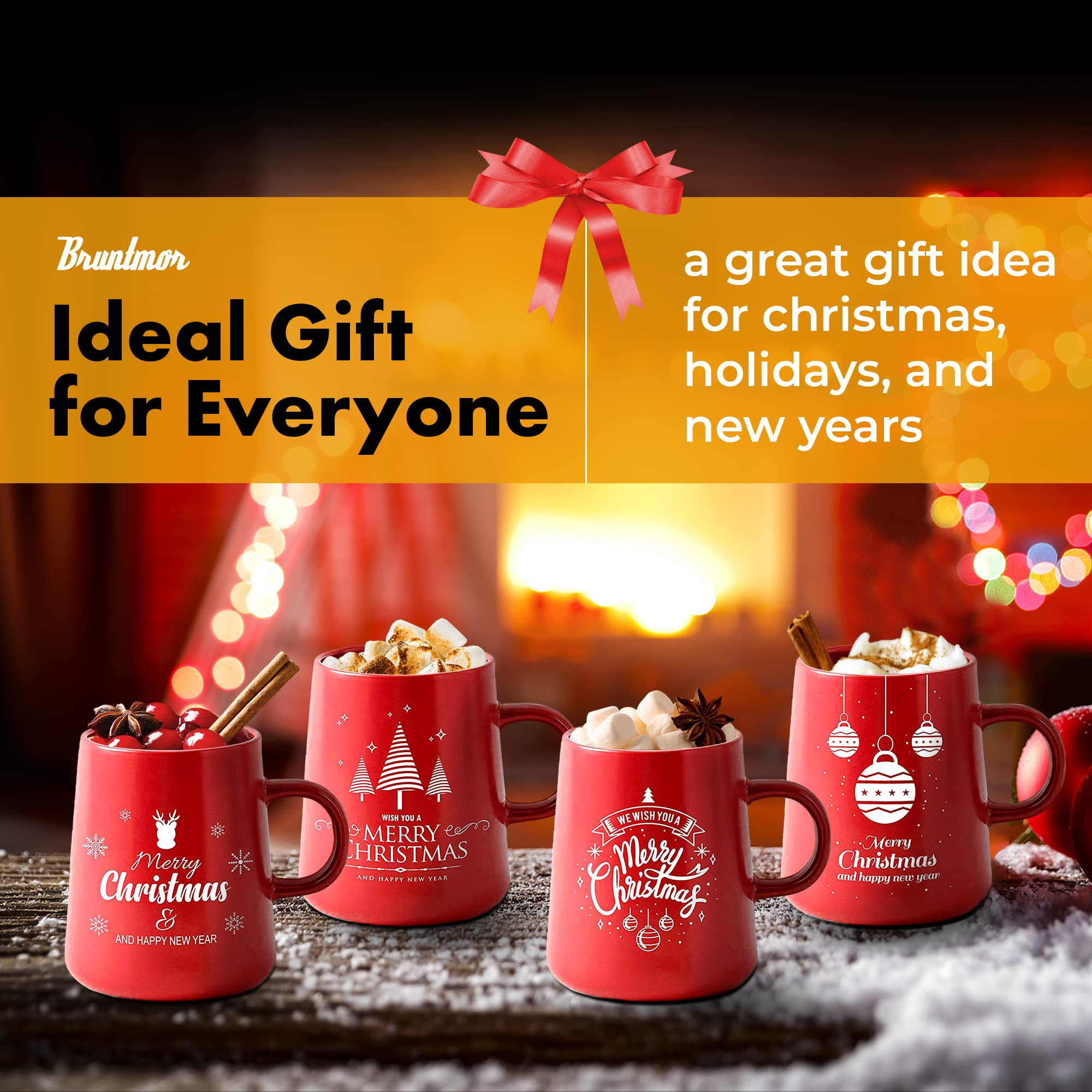 Bruntmor Ceramic Christmas Mug Set - Funny Holiday Gift