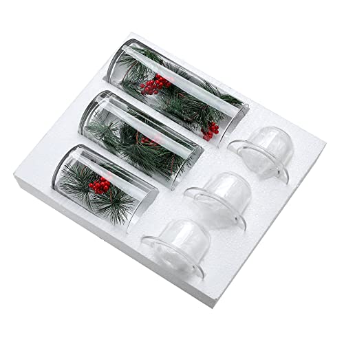 Ornamented Glass Hurricane Candle Holders - Set of 3