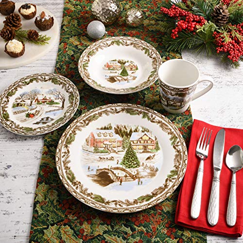Gibson Home Christmas Toile 16 Piece Dinnerware Set, Multicolor -