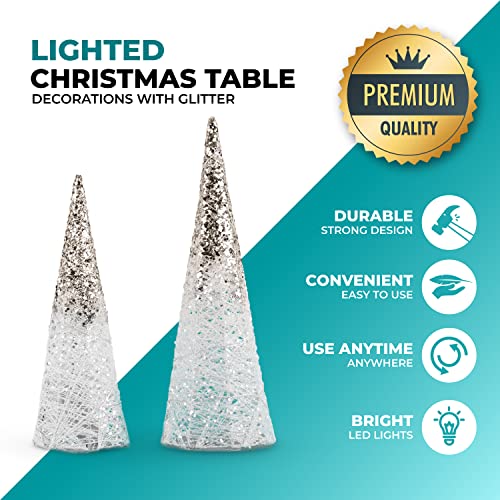 Lighted Christmas Tree Table Decor, White and Gold