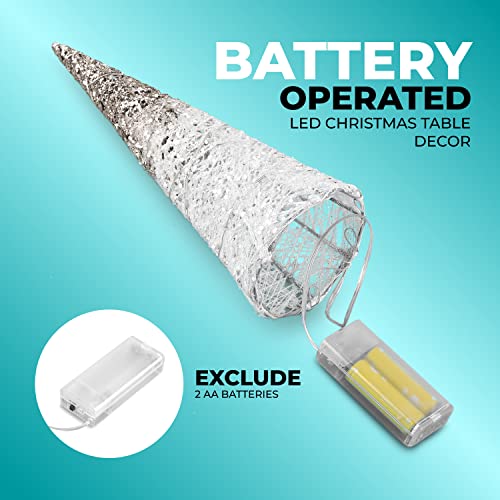 Lighted Christmas Tree Table Decor, White and Gold