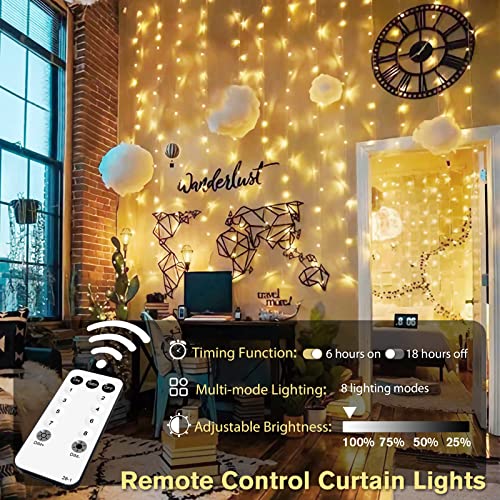 300 LED Remote Control Curtain Lights for Christmas