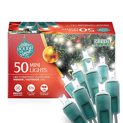Bright White LED Christmas String Lights - 50 Bulbs