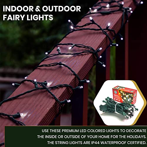 Bright White LED Christmas String Lights - 50 Bulbs