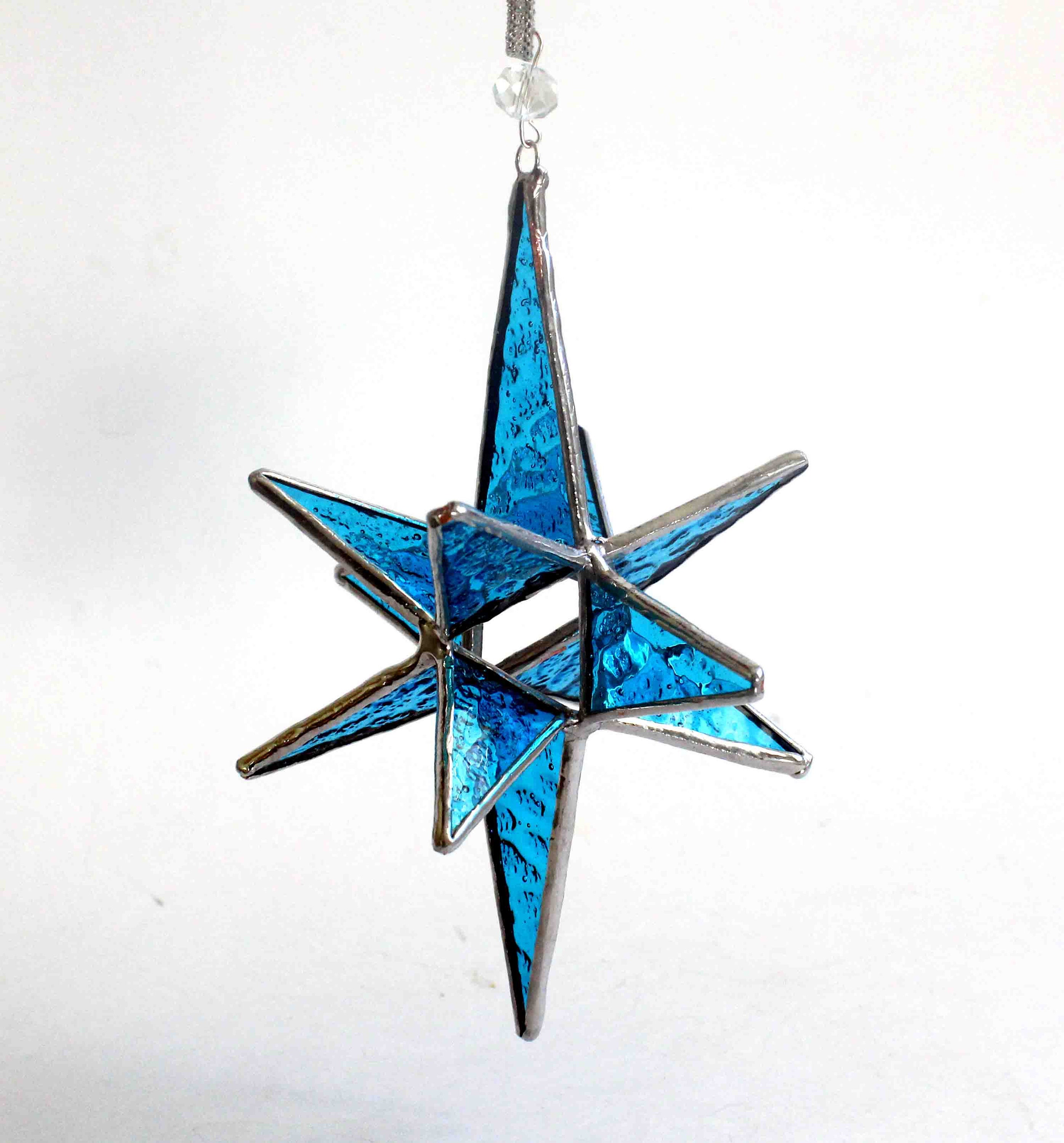 Aqua Stained Glass Moravian Star Ornament