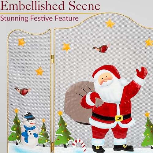 Christow Christmas Fireguard Large Fireplace Screen, Arched Metal Mesh Fire Screen H61cm (Santa Claus)