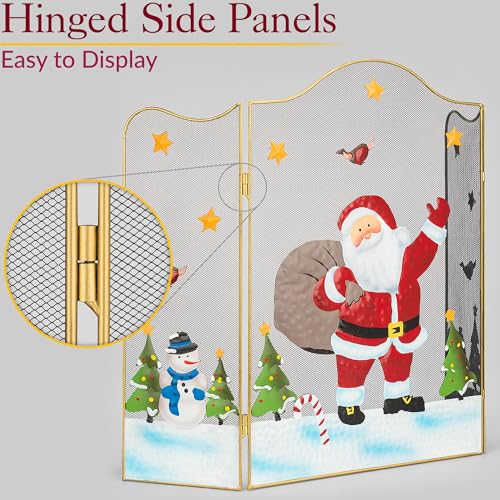 Christow Christmas Fireguard Large Fireplace Screen, Arched Metal Mesh Fire Screen H61cm (Santa Claus)