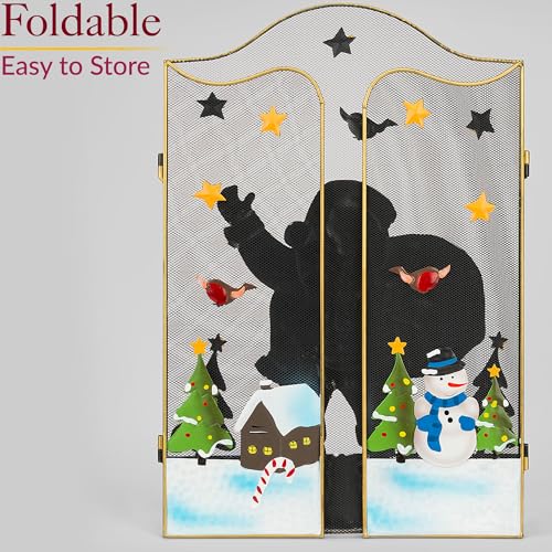 Christow Christmas Fireguard Large Fireplace Screen, Arched Metal Mesh Fire Screen H61cm (Santa Claus)