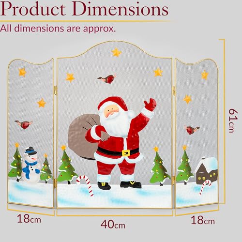 Christow Christmas Fireguard Large Fireplace Screen, Arched Metal Mesh Fire Screen H61cm (Santa Claus)