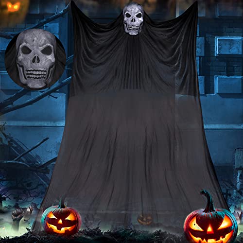 Herefn Halloween Decorations, Halloween Hanging Ghosts, 10.8ft Hanging Flying Gauze Ghost Decor, Large Halloween Decorations with Skeleton Props for Outdoor Indoor Party Haunted House Bar