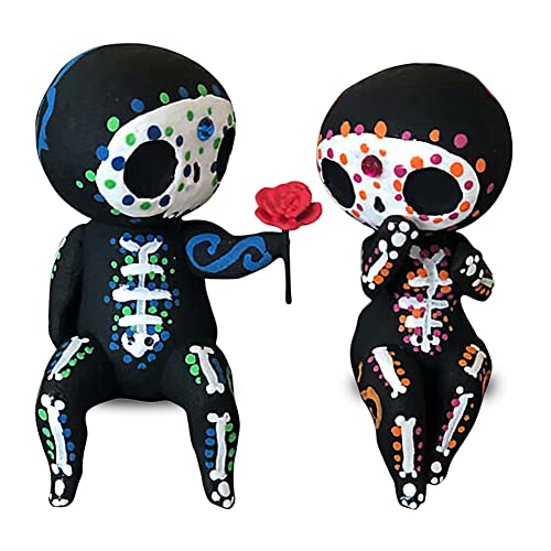 Sugar Skull Couple Figurine, Black Skull Ornament Couple Statue Decor Gothic Home Decor, Resin Skull Head, Lovely Crafts Gothic Tabletop Ornaments, Lover Halloween, for Wife Husband, M (TDD3005)