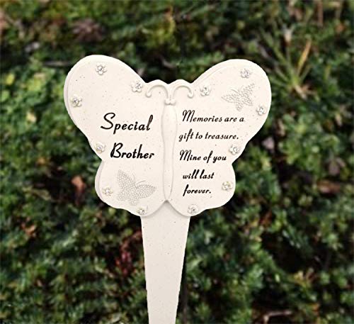 David Fischhoff Brother Diamante Memorial Butterfly Stake Garden Stone Plaque Grave Ornament pushes in ground, 23 x 13cm
