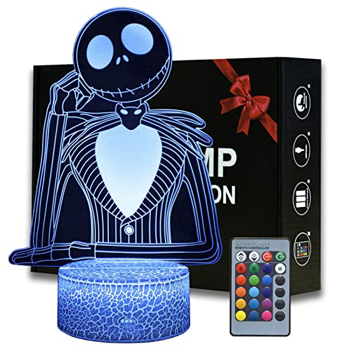 Magiclux Halloween Town Pumpkin King Jack 3D Illusion Night Light, 16 Colors Changeable Room Decor Desk Lamp with Remote, Creative Lighting Gifts for Kids Birthday Christmas