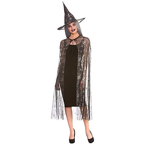 Wicked Costumes Adult Ladies Shimmering Spider Web Witch Cape & Hat