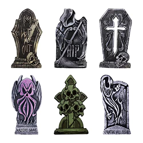 6 pack Halloween Graveyard Tombstones Decorations, 15.7" x 8.7" Halloween Yard Signs Decorations Halloween Stakes for Creepy Sidewalk Scary Theme Party Supplies