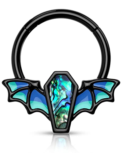 Melighting Septum Rings 16G Halloween Bat Septum Jewelry Surgical Steel 316L Black Red Coffin Daith Earrings Helix Piercing Cartilage Earrings Tragus Piercing for Women Men