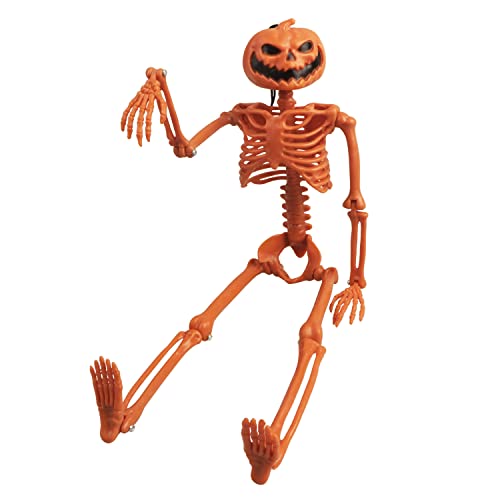 Songjum Halloween Pumpkin Skeleton with Movable Posable Joints Small Skeleton Halloween Decoration for Halloween Party Indoor and Outdoor Haunted House Accessories