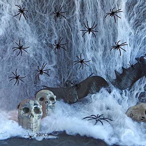 WFEWE 60g Halloween Spider Web Decoration,Spider Web Halloween Decoration with 30PCS Fake Spiders,Stretchable Halloween Cobwebs Decorations 300Sqft for Outdoor/Indoor/Party