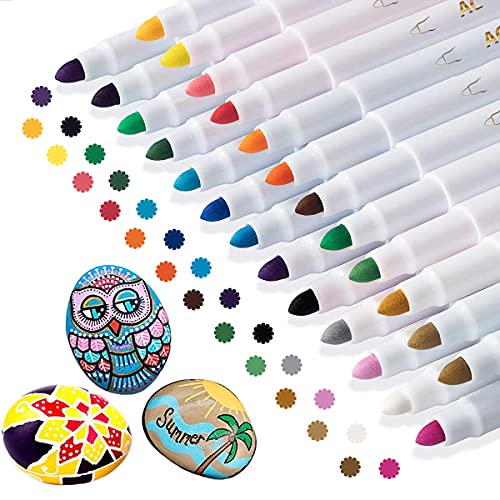 Funnasting Acrylic Paint Pens, 25 Colour Acrylic Rock Painting Kit Marker Pen for Painting, Glass, Stones, Wood, Ceramic, Fabric, Mugs, Gift Card, Water Based Fine Tip Paint Pens
