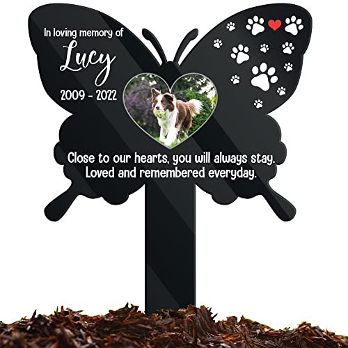 BfiGift Personalized Pet Grave Markers Memorial Pet Loss Sign Pet Plaque Garden Decor to Remember Your Dogs Custom Plaque Stake Dog Yard Stake Grave Supplies Photo in Loving Memory Animal Cats Cross