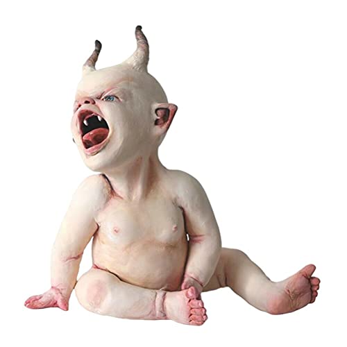 YQkoop Halloween Haunted Doll Resin Statue Creepy Baby Zombie Scary Ghost Baby Doll Halloween Haunted House Decoration Props, color