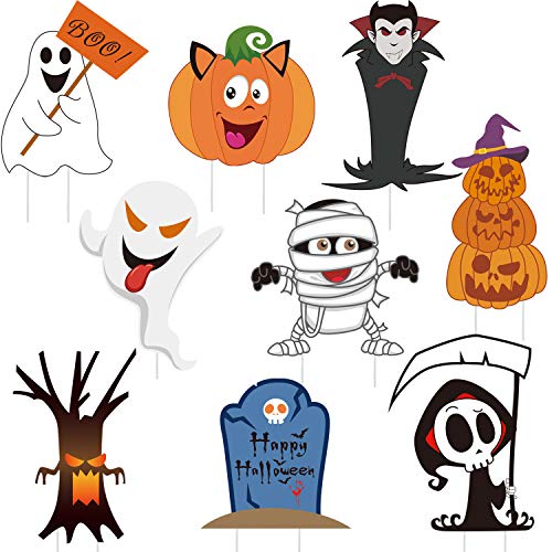 VEYLIN Halloween Yard Stakes, 9 Pack Pumpkin Stake Signs for Halloween Outdoor Yard Decorations