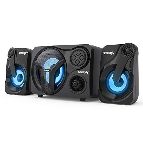 Smalody Desk Speakers with Subwoofer, 2.1 Loud Sound System Desk Speakers, LED Multimedia Gaming Speaker with Bluetooth/Line-in/USB & TF Slot Compatible with PC, Desktop, Laptop