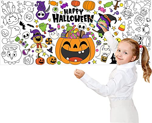 Haooryx Jumbo Happy Halloween Mandala Coloring Poster Large Pumpkin Witch DIY Drawing Paper Art Craft Blank Banner Coloring Table Cover School Classroom Wall Decoration Kids Birthday Gift Party Supply