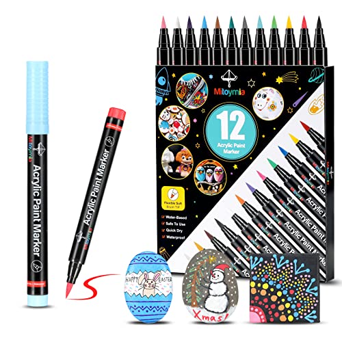 Mitoymia Paint Pens Markers - Porcelain Painting Kit for Rocks Painting Ceramic Tiles Wood Crafts Supplies, Ideal for Easter Egg Halloween Pumpkin Christmas Decorations (12 Pack)