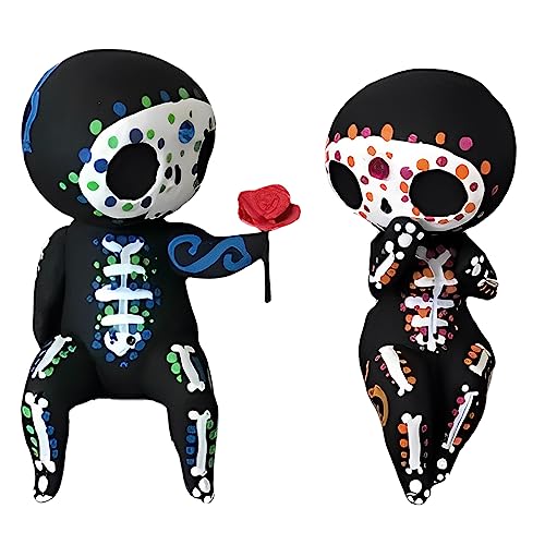 Sugar Skull Figurines 2Pcs Toys Sugar Skull Couple Figurine Skeleton Couple Desktop Decorations Halloween Birthday Gift Valentines Day Resin Couple Skull Statue for Home Decoration Lovely Resin Crafts