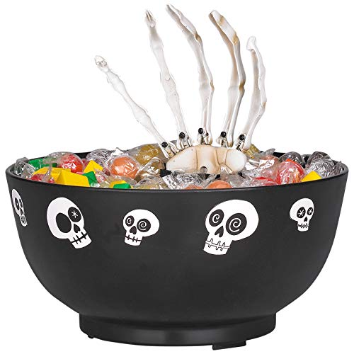 9 Inch Animated Skeleton Hand Halloween Candy Bowl with Spooky Phrases - Motion Activated