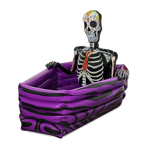 Halloween Inflatable Drinks Cooler - Coffin Shaped Inflatable Cooler with Day of the Dead Skeleton - Day of the Dead Festival Halloween Party Decoration - Pack of 1