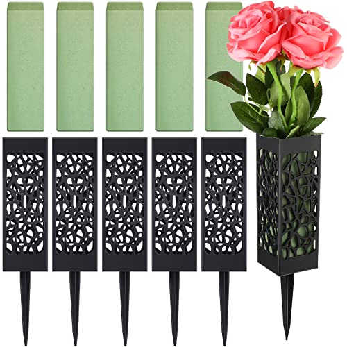12 Piece Cemetery Vases with Foam Spikes Outdoor in Ground Vase for Cemetery Plastic Flower Holder Black Drainage Hole Gravestone Headstone Flower Vase for Human Grave Markers Floral Holder Decoration