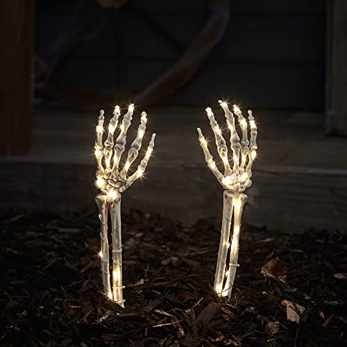 Lights4fun Set of 2 Outdoor Halloween Skeleton Hand Garden Stake Path Lights Battery Operated 46cm IP44 Waterproof
