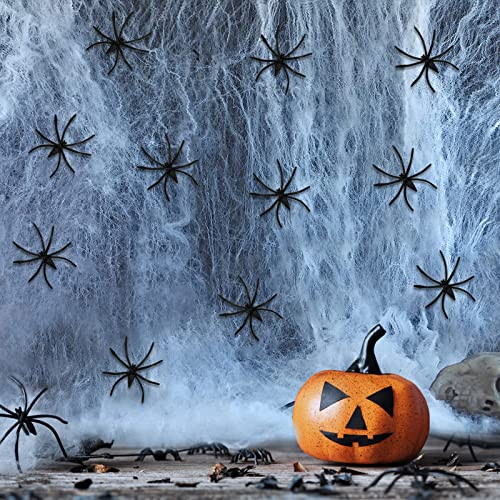 Jsdoin 60g Halloween Spider Web Decoration, with 30pcs Fake Spiders, Stretchable Halloween Cobwebs for Halloween Decorations…