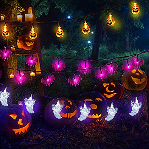 delaimaxiya Halloween Lights Halloween String Lights 3Pack 29ft 60 LED 3D Pumpkin Ghost Bat String Lights Battery Operated Halloween Indoor Decorations