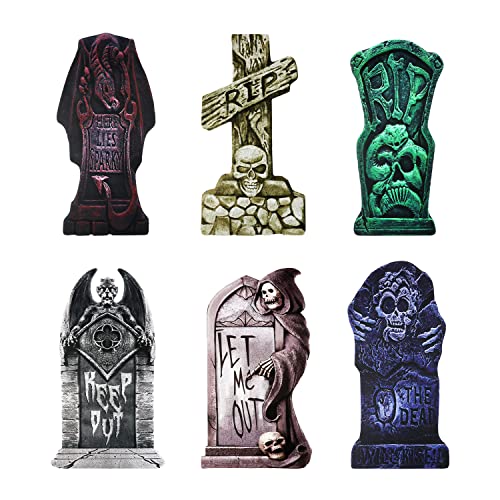 TOYMIS 6 pack Halloween Decorations Yard Signs, Halloween Tombstone 15.7" x 8.7" Halloween Grave Halloween Yard Signs Decorations Halloween Graveyard Decorations for Creepy Sidewalk Scary Theme Party