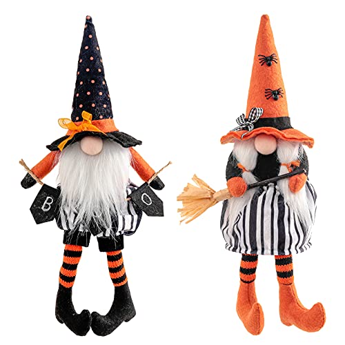 Gukasxi Halloween Gnome Plush Decorations 2 Pcs Handmade Witch Gnome Couple Swedish Tomte Gnome Scandinavian Figurines Ornaments for Halloween Party Favor Home Table Decoration Gift