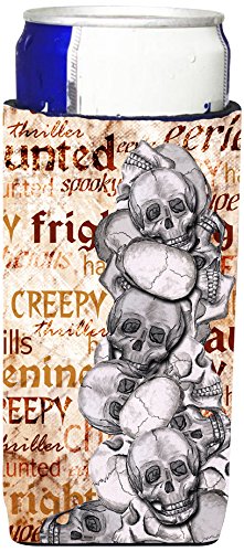 Creepy, Haunted and Frightful with Skulls Halloween Ultra Beverage Insulators for Slim cans SB3012MUK